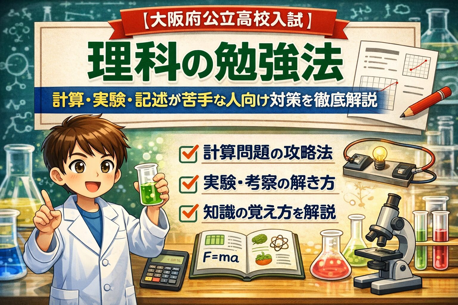 【大阪府公立高校入試】理科の勉強法｜計算・実験・記述が苦手な人向け対策を徹底解説